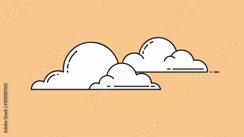 Minimalist illustration of three white clouds in line-art style on a peach background