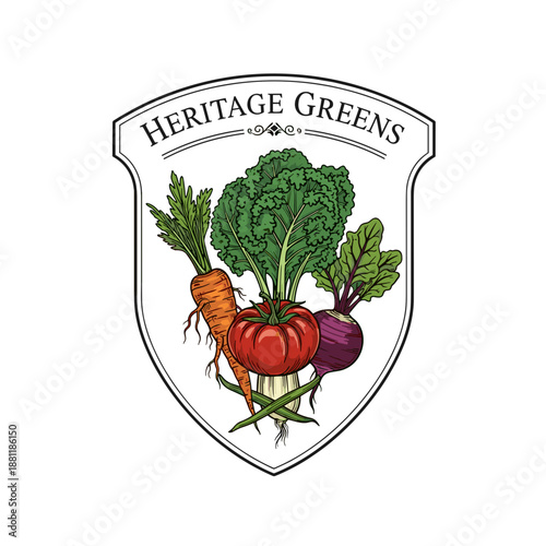 Heritage Greens Vegetable Logo Design Emblem.