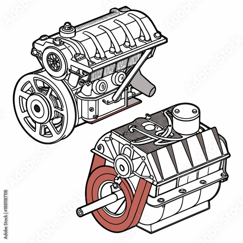 Two Detailed Illustrations of Automotive Engine Components