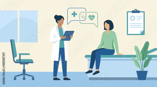 Female doctor consulting patient in modern medical office setting