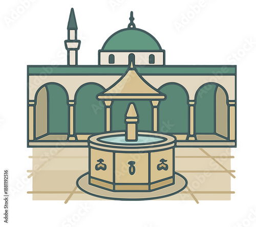Mosque Fountain Illustration Design.