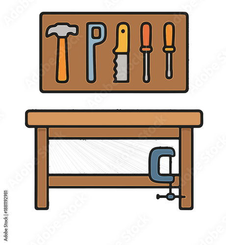 Workbench with Tools and Vice.