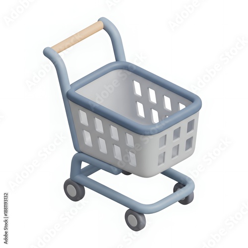 Isometric 3D Shopping Cart Icon, E-commerce, Online Shopping, and Retail Business Symbol Isolated