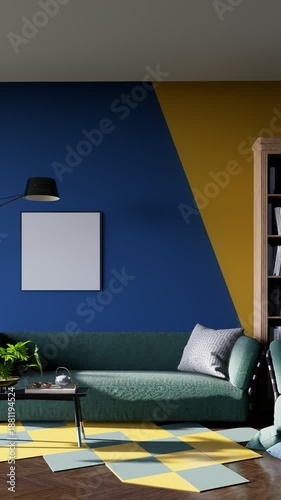 3D render vertical animation of a living room