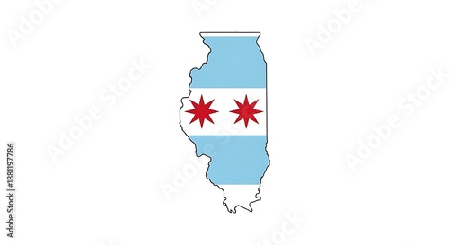 Chicago Flag Inspired Illinois State Outline Design.