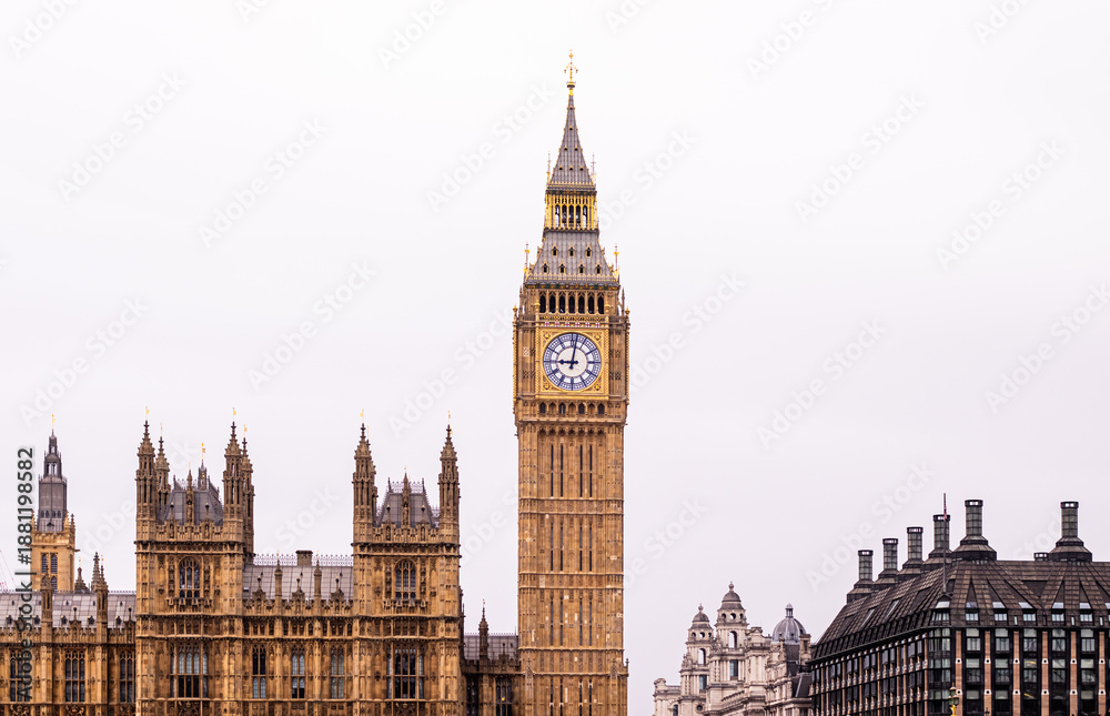 Obraz premium Elizabeth Tower, affectionately known as Big Ben, standing proudly above the Palace of Westminster in London, United Kingdom