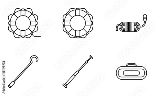 Lifebuoy equipment for saving lives on water with rope for help to drowning people isolated