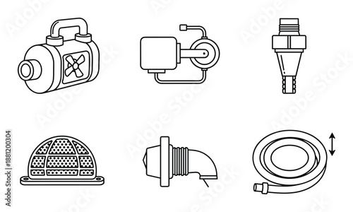 Marine pump and hose equipment icons including bilge pump and thru-hull fittings for boat maintenance