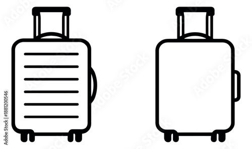Line art luggage icon set featuring two rolling suitcases for travel and vacation planning