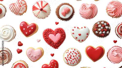 Valentine's day cupcakes and cookies isolated on transparent background