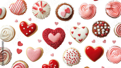 Valentine's day cupcakes and cookies isolated on transparent background