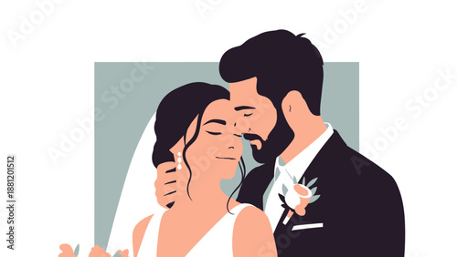 Romantic Couple Embracing Tenderly on Wedding Day.