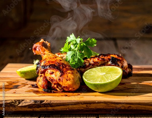 Wallpaper Mural Appetizing Barbecue Chicken Legs with Fresh Lime and Cilantro Torontodigital.ca