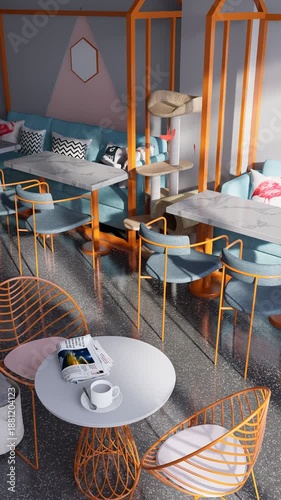 3D render vertical animation of a pet-friendly café