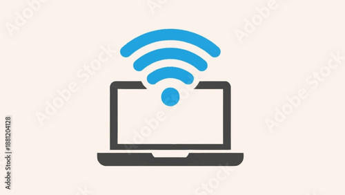 Laptop Computer with Wireless Internet Connection Icon.