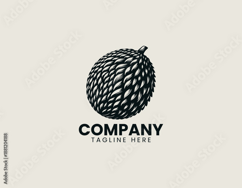 Jackfruit tropical fruit illustrated as bold black vector logo design
