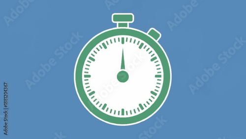 Green Stopwatch Icon on Blue Background.