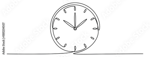 Continuous line art illustration of a clock depicting the concept of time for scheduling and deadlines