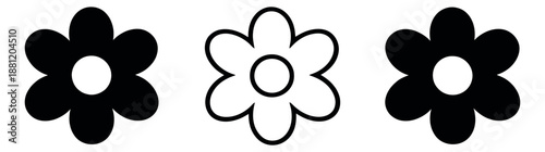 Minimalist graphic flower set featuring black filled and outline daisy shapes for design projects