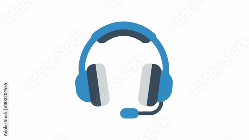 Blue Headset with Microphone Icon on White Background.
