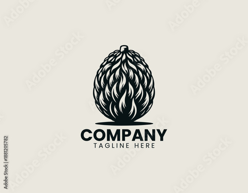 Jackfruit tropical fruit illustrated as bold black vector logo design