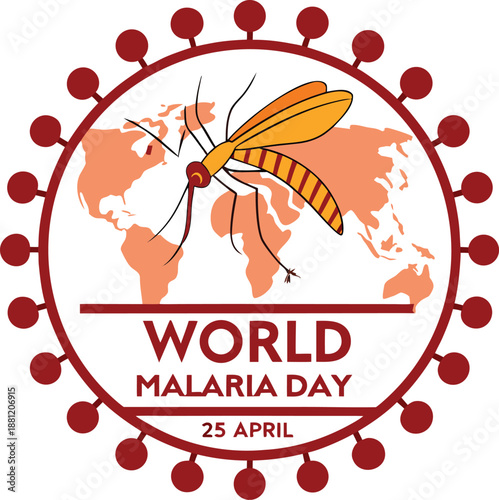 Malaria Awareness Graphic Featuring Mosquito Icon and Red Circular Patterns.