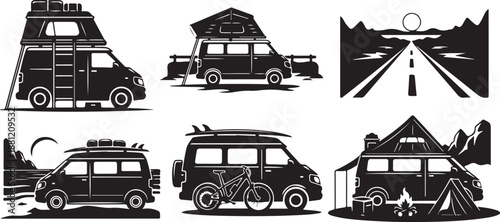Camping and travel van silhouettes for adventure seekers everywhere always