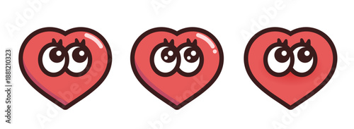 赤いハートの目キャラクターイラスト 表情バリエーション3点セット
