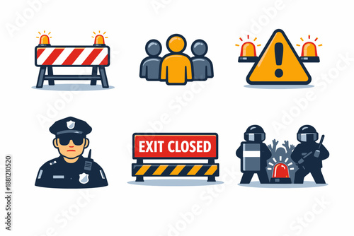 Vector Illustration of Riot Control and Security Measures.