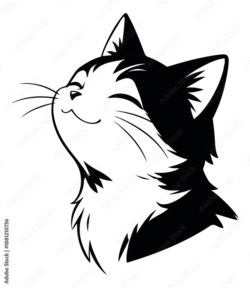 Obraz premium Stylized illustration of a cat depicting a happy expression looking up for animal-themed projects