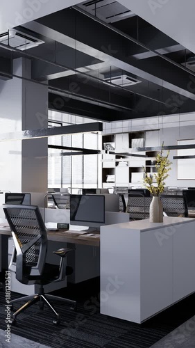 3D render vertical animation modern-style office