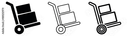 Modern logistic icon set featuring a hand truck with cardboard boxes for shipping and delivery