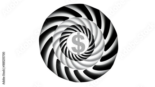 Wallpaper Mural A distorted spiral pattern featuring a currency symbol at its center in monochromatic graphic design style. Torontodigital.ca
