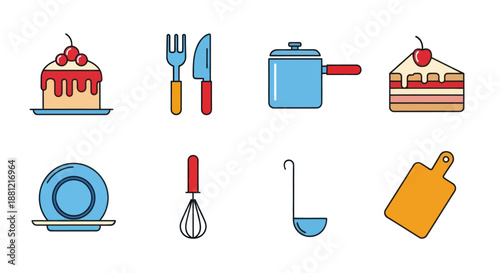 Colorful cooking and food icons for culinary projects and graphic design