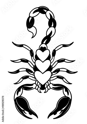 Scorpion with Heart Pattern. Romantic Valentine, Love Animal Decorated with Hearts