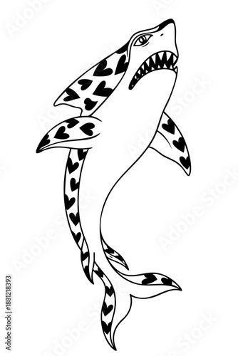 Shark with Heart Pattern – Romantic Valentine Animal, Love Sea Predator Decorated with Hearts