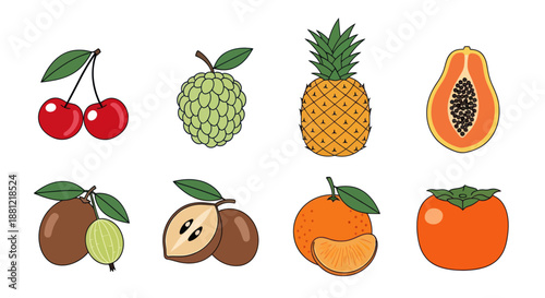 Colorful assortment of fresh fruits isolated on white background
