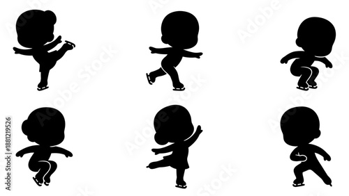 Chibi Figure Skating Silhouette Icon Set Cute