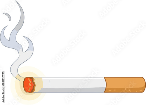 Cartoon Style Burning Cigarette with Smoke Illustration on Isolated White Background