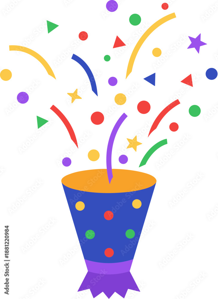 Obraz premium Simple Flat Illustration of Popping Confetti Party Popper Celebration Element
