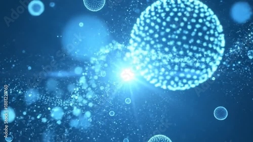 Wallpaper Mural Abstract blue background with glowing spheres and particles, creating a futuristic and dynamic scene. Torontodigital.ca