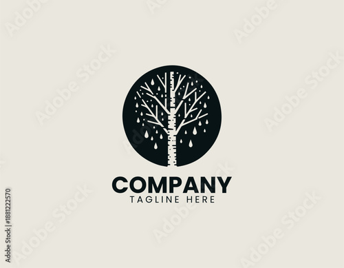 Abstract tree with seeds inside circular emblem illustrated as modern black vector logo design