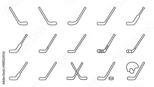 Ice Hockey Stick Outline Icon Set Editable Stroke