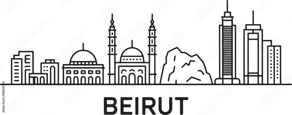 Naklejka premium beirut skyline outline modern skyscrapers historic buildings and mountain landscape