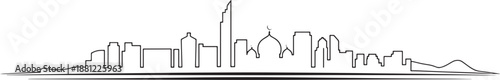 Middle east city skyline outline featuring mosque domes and modern skyscrapers linear drawing