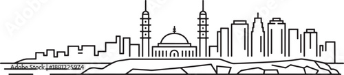 Modern and traditional skyline silhouette featuring tall skyscrapers and distinct minarets