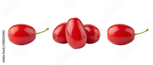 Ripe Red Cornelian Cherries Isolated on White Background