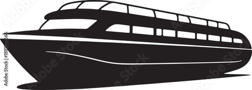 Modern yacht silhouette luxury boat cruising on water with multiple decks and windows