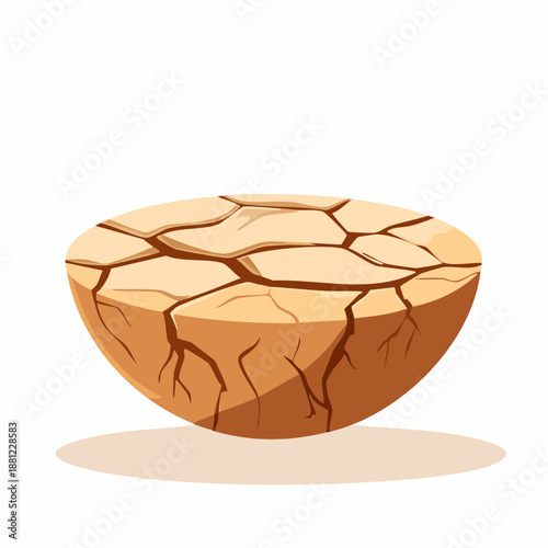 Illustration of a cracked earth sphere with brown and beige tones on a white background.
