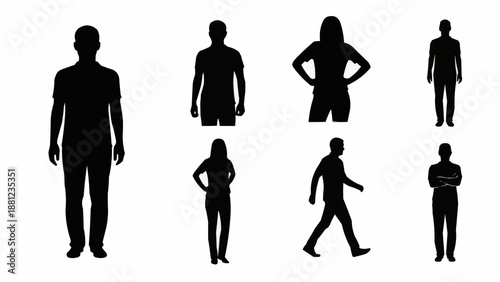 Collection of Diverse Human Silhouettes Standing and Walking.